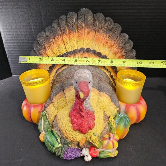 Large Resin Thanksgiving Colorful Turkey Centerpiece With 2 Candle Holders 2 LED - Picture 7 of 12